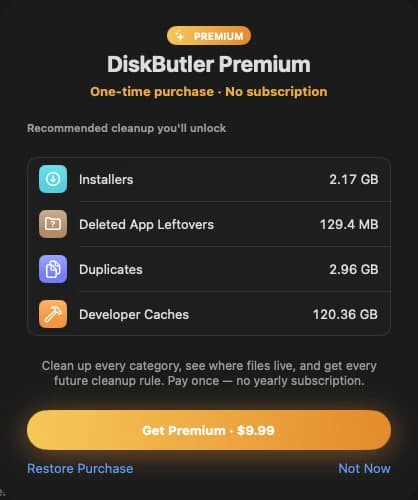 DiskButler Premium, a one-time purchase