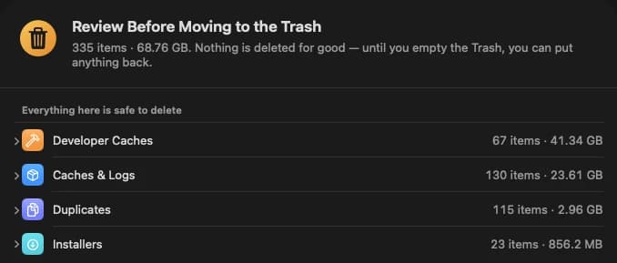 Review before moving to the Trash