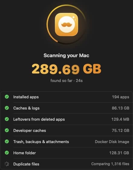 Scanning caches, leftovers and developer files