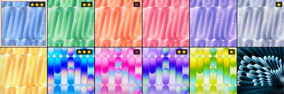 Thumbnails marked with star ratings and rejects